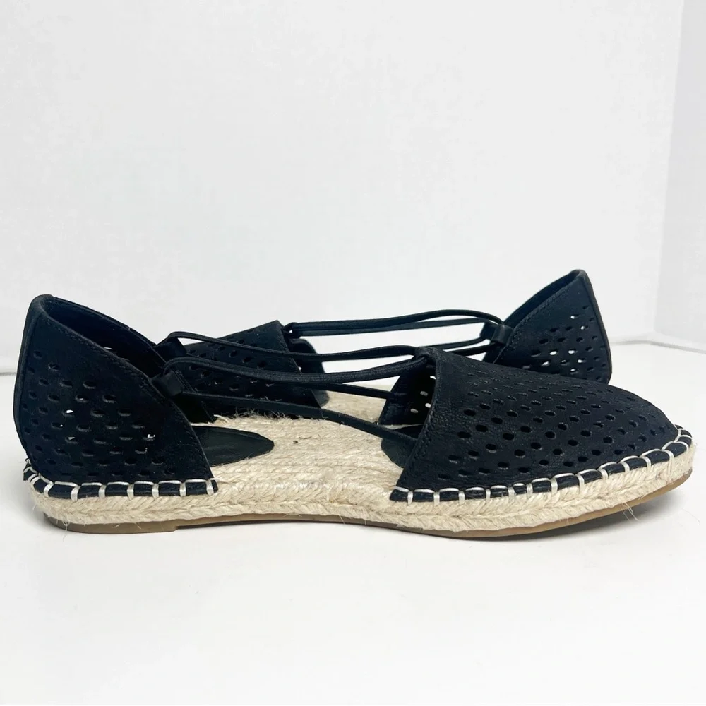 •EILEEN FISHER• Lee 2 Espadrille Sandal Black Perforated Nubuck Leather Size‎ 6